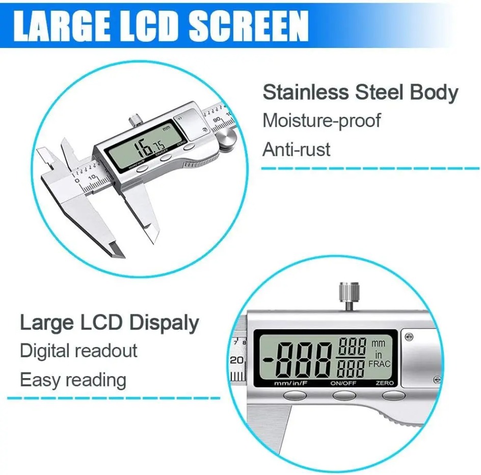 Digital Caliper 150Mm Stainless Steel - Elektronische schuifmaat van 6 inch, precisie-instrument,