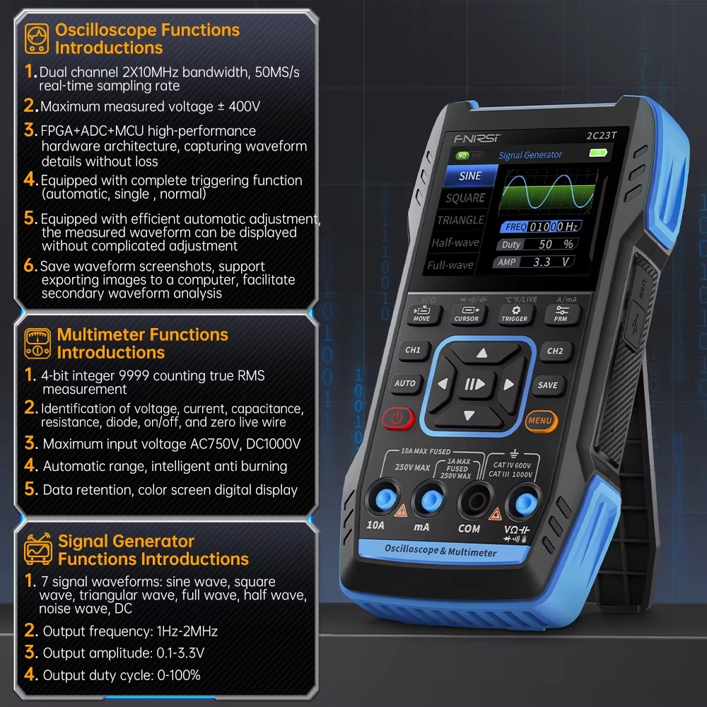 FNIRSI 2C23T 3-in-1 50MS/s 10M - Fnirsi Digital Oscilloscope Handheld recensie en prijs